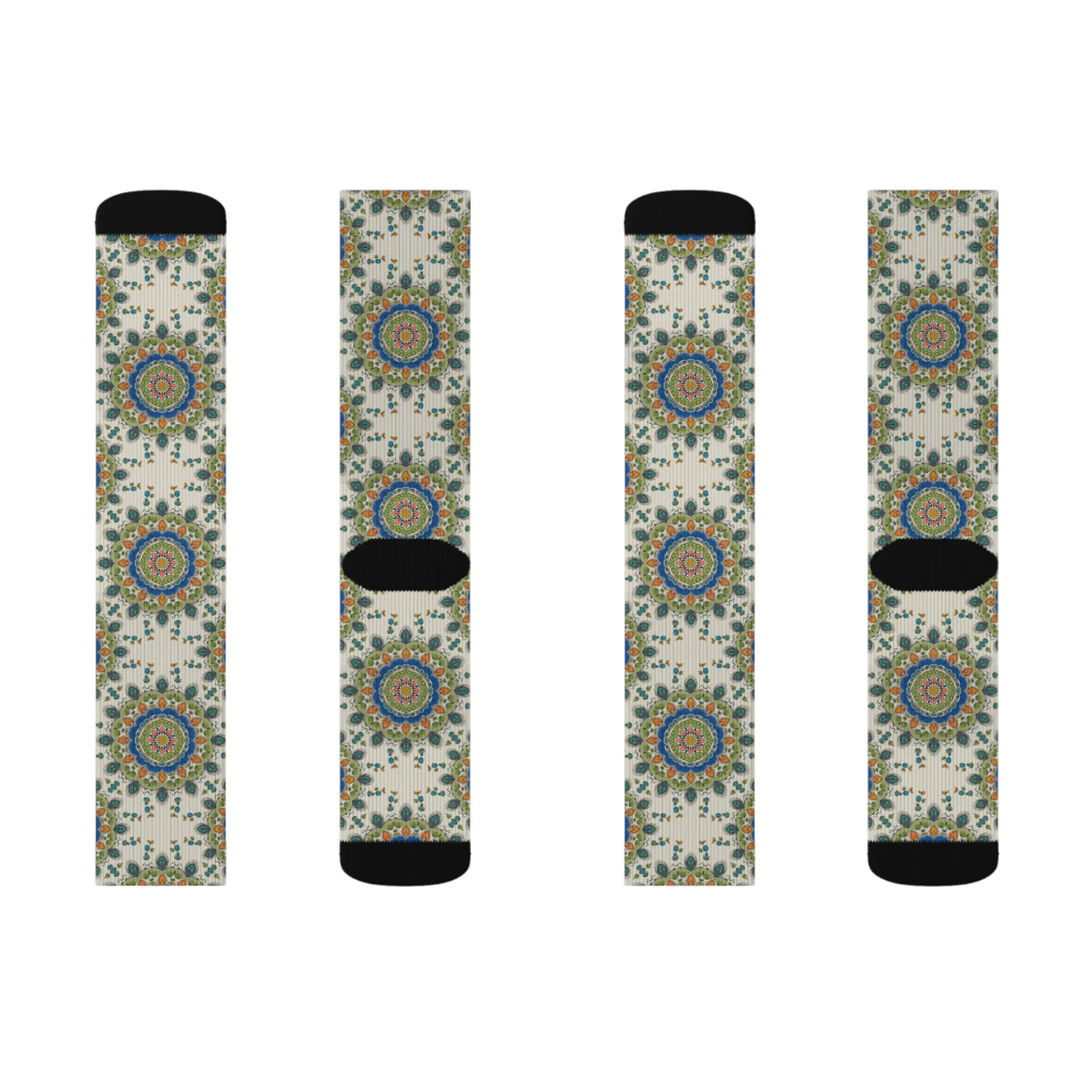 Bohemian Mandala Sublimation Socks — Colorful Floral Pattern Crew Socks