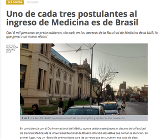 Um de cada tres candidatos a ingresso de Medicina é do Brasil - UNR - Rosario