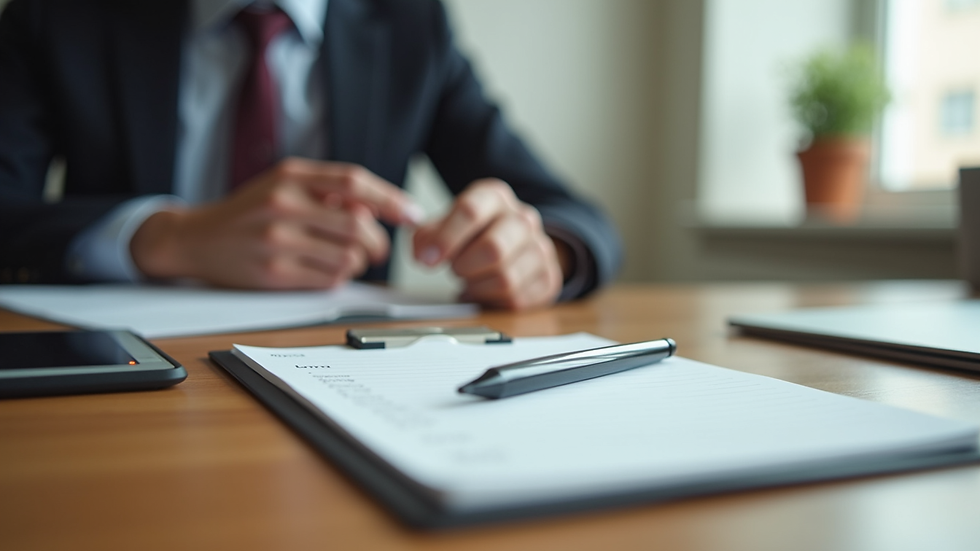 Eye-level view of a consultation room with a notepad and pen on a wooden table