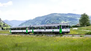 Triebwagen der Murtalbahn auf der Strecke durch die Region Murau