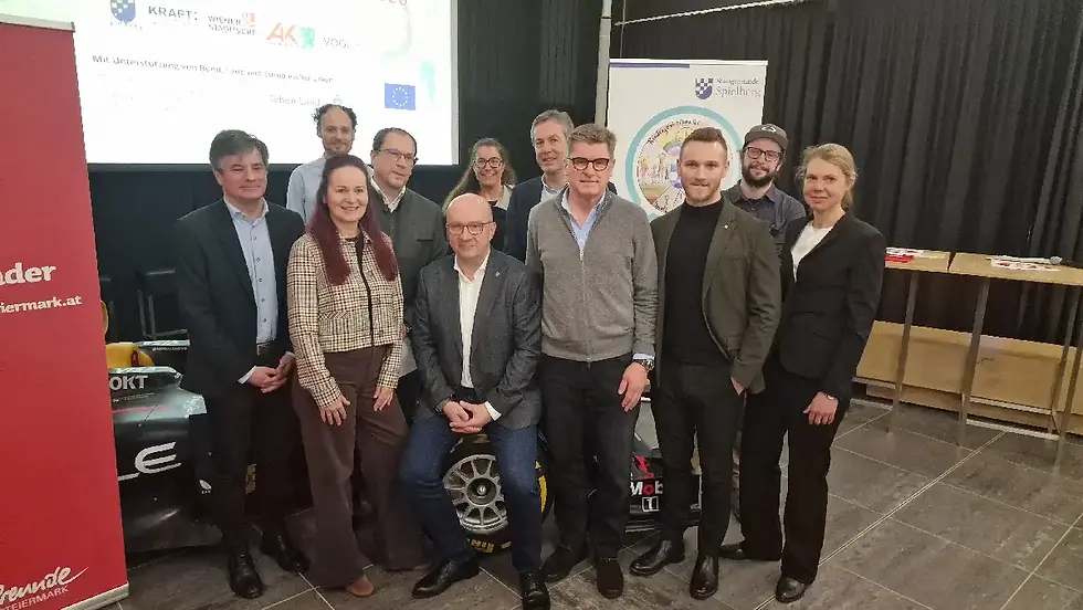 Sponsoren und Projektpartner der Kinderstadt DOLBU 2026 bei der Präsentation am Red Bull Ring in Spielberg