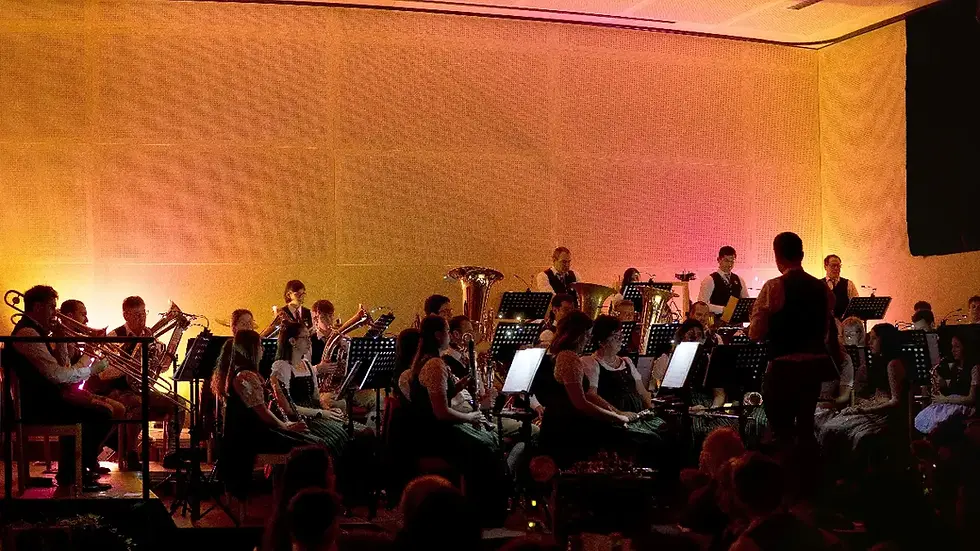 Musikverein St. Marein bei Knittelfeld beim Jahresabschlusskonzert im Festsaal der Volksschule, Gesamtorchester auf der Bühne.