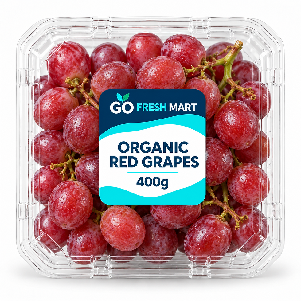 GO FRESH MART - Organic Red Grapes 400g - AI packaging mockup