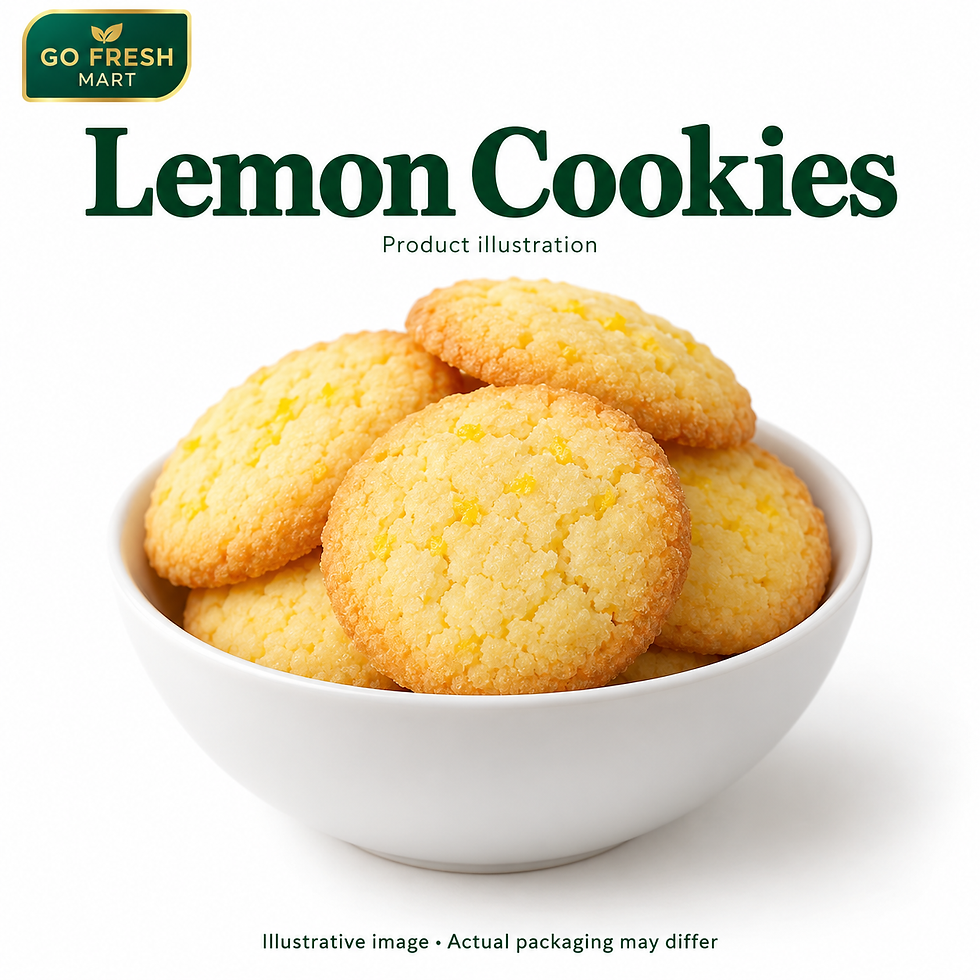GO FRESH MART AI-generated illustrative image: Lemon Cookies 300g. Temporary design; actual packaging may differ.
