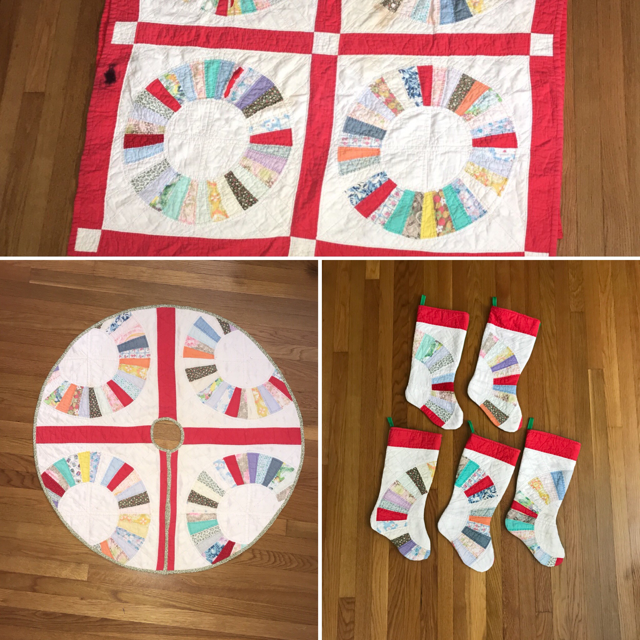 old quilt made into Christmas Decor