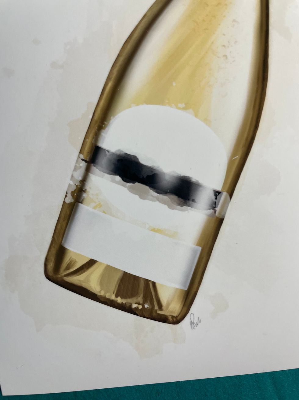Thumbnail: bottle, white wine, rose wine, yellow, gold, pink, splash, art, wall, decor, print, kitchen, gift for her, Christmas, poster,