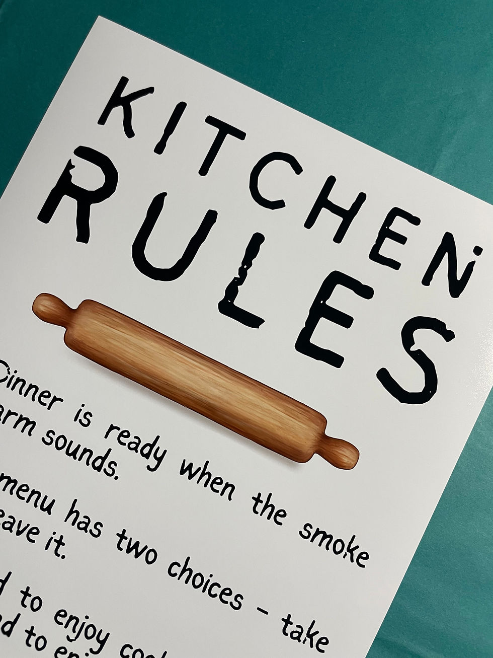 Thumbnail: quote, saying, kitchen rules, mum, gift, christmas, funny, sarcastic, rude, kids, rolling pin, cooking, hate, wall, decor,