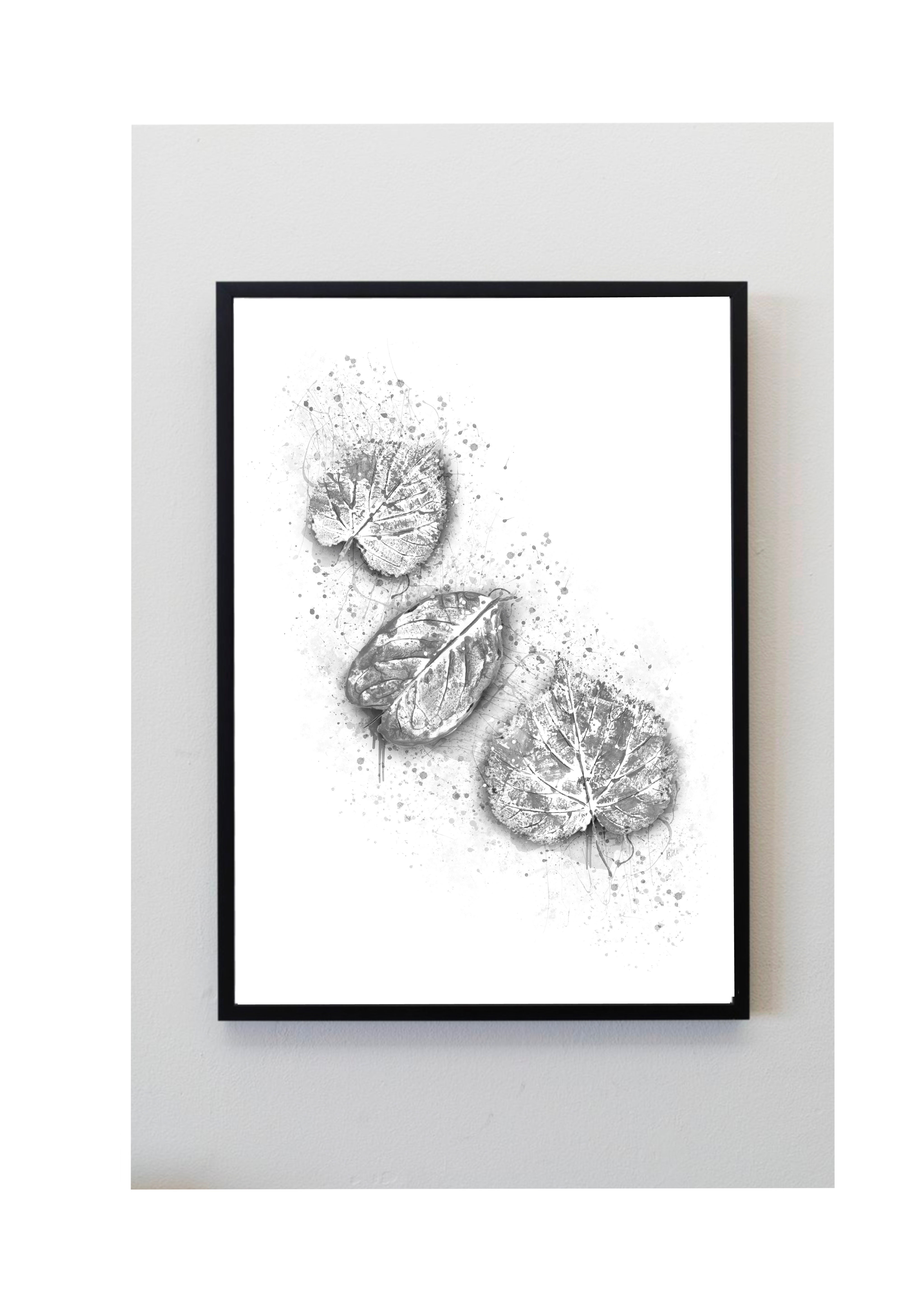 grey, leaf, leaves, print, wall, splatter, painting, monochrome, elegant, nature, symbolic, art, painting, kitchen, home