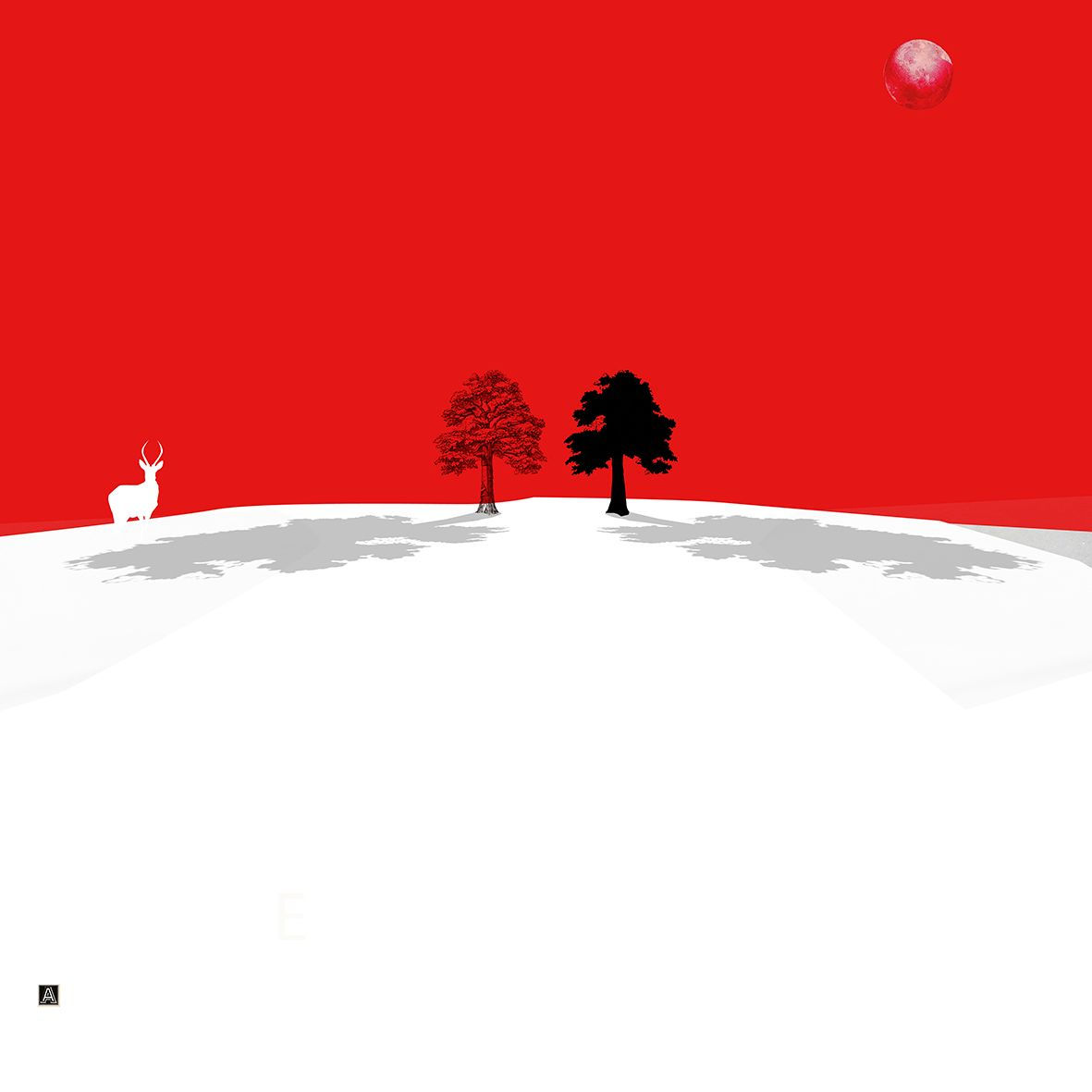 White deer with red sky