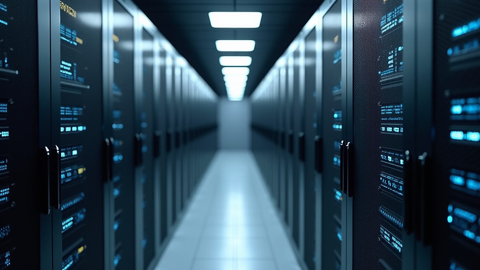 High angle view of a server room with racks of cloud computing hardware