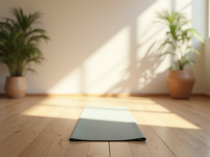 Yoga mat on the floor ready to be practiced on