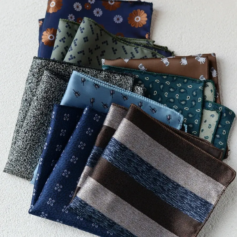 Thumbnail: 2025 Luxury Formal Pocket Square Navy Striped Floral Silk Handkerchief 24cm