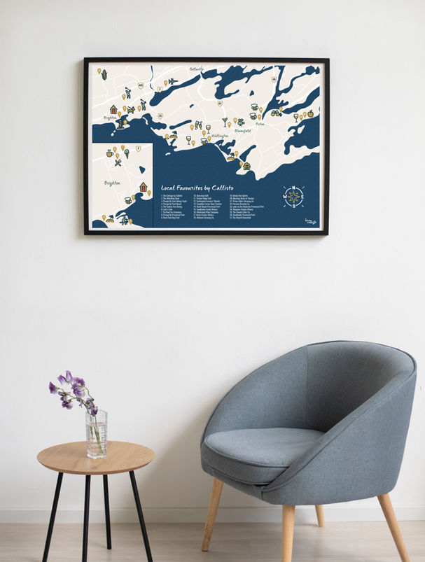 Illustrated map in frame