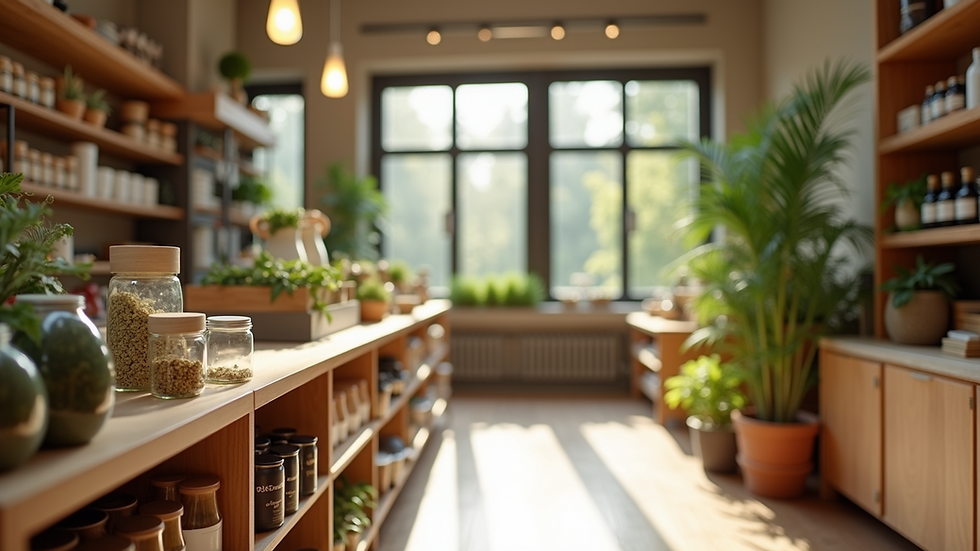 Eye-level view of environmentally friendly store with sustainable products
