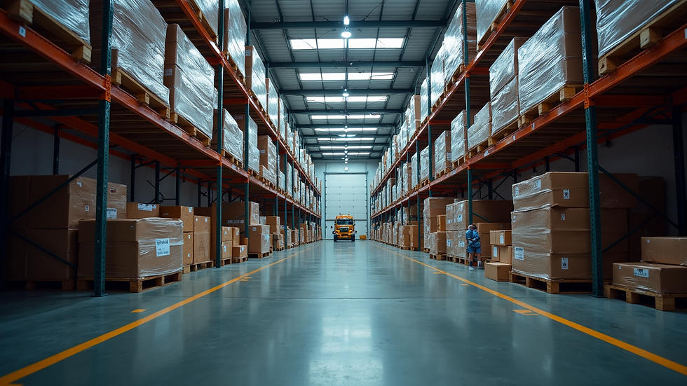 Wide angle view of a shipping warehouse