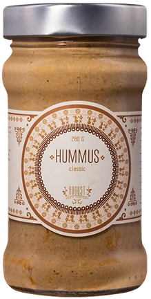 August classic hummus in a glass jar, 280g, 
made with chickpea and tahini, Georgia