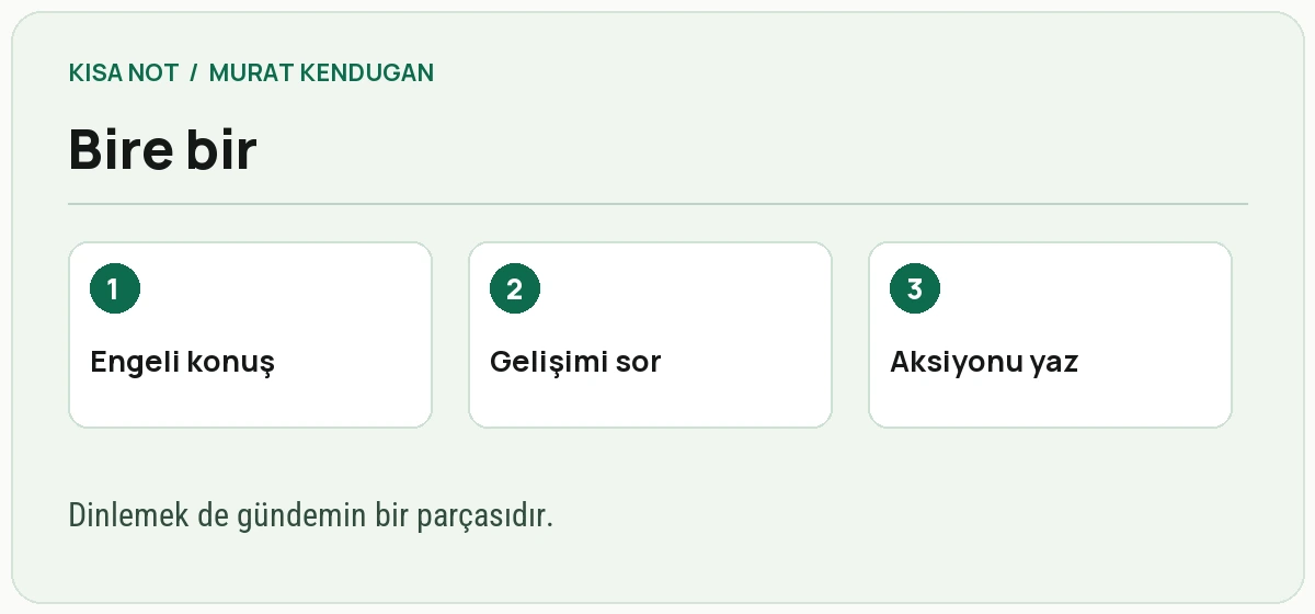 Bire bir görüşme için ilerleme, engel ve gelişim başlıkları
