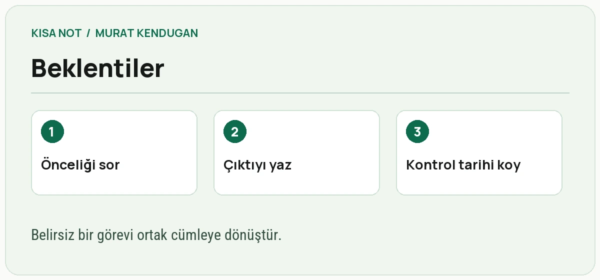Beklentiyi netleştirmek için hedef, çıktı ve kontrol tarihi
