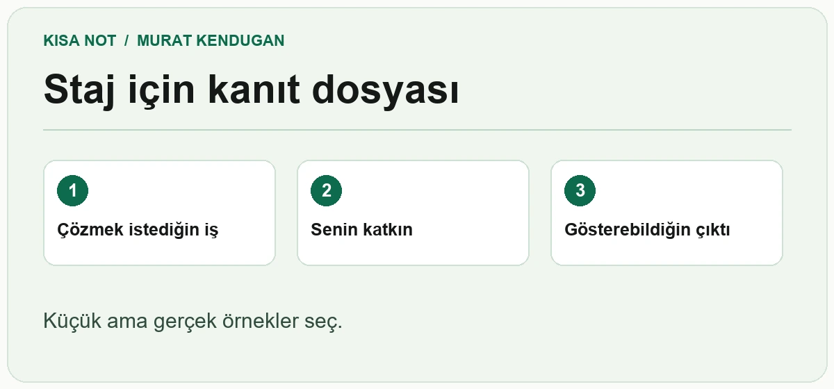 Staj başvurusunda kanıt dosyasının üç parçası