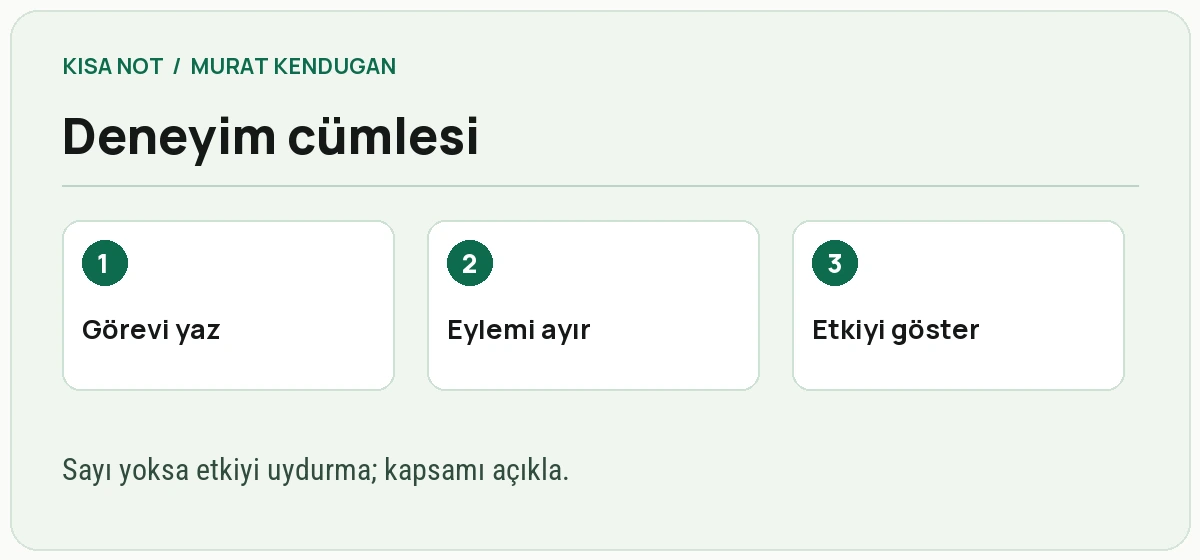 CV deneyim satırı için eylem, bağlam ve sonuç