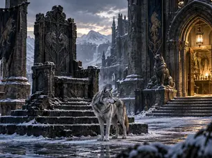 Royal Werwolf Romance als Silberwolf vor einem winterlichen Thron