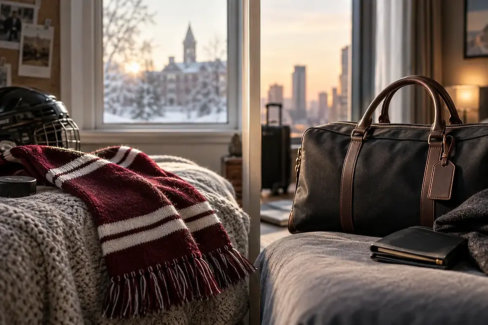 College-Trikot und Profi-Reisetasche als klarer Sports-Romance-Vergleich