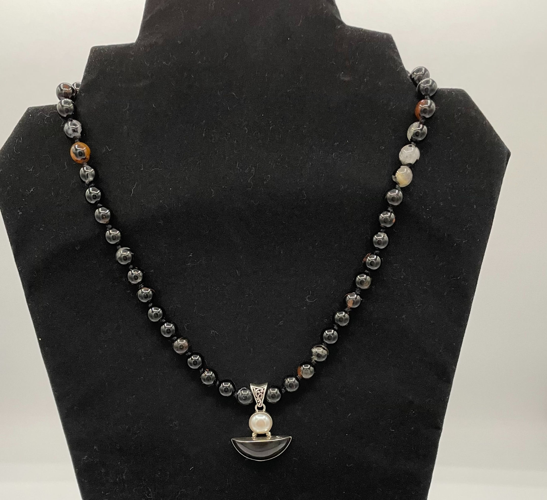 Black Tourmaline with Pearl/Onyx Pendant