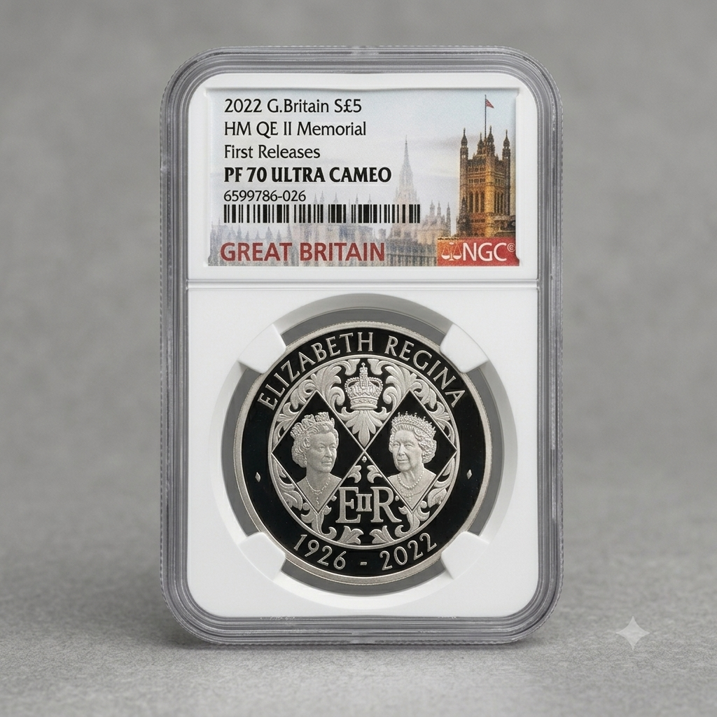 2022 イギリス エリザベス2世女王陛下 追悼記念 5ポンド 銀貨 プルーフ PF 70 UC