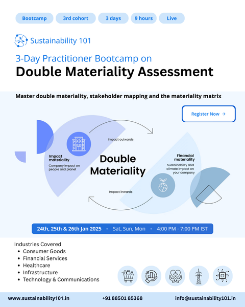 3-Day Practitioner Bootcamp on
Double Materiality Assessment
Master double materiality, stakeholder mapping and the materiality matrix
This session is 100% practical. Choose your industry and complete an industry-specific Double Materiality mapping exercise using provided templates.