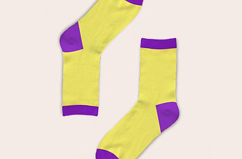 Yellow socks with purple accents