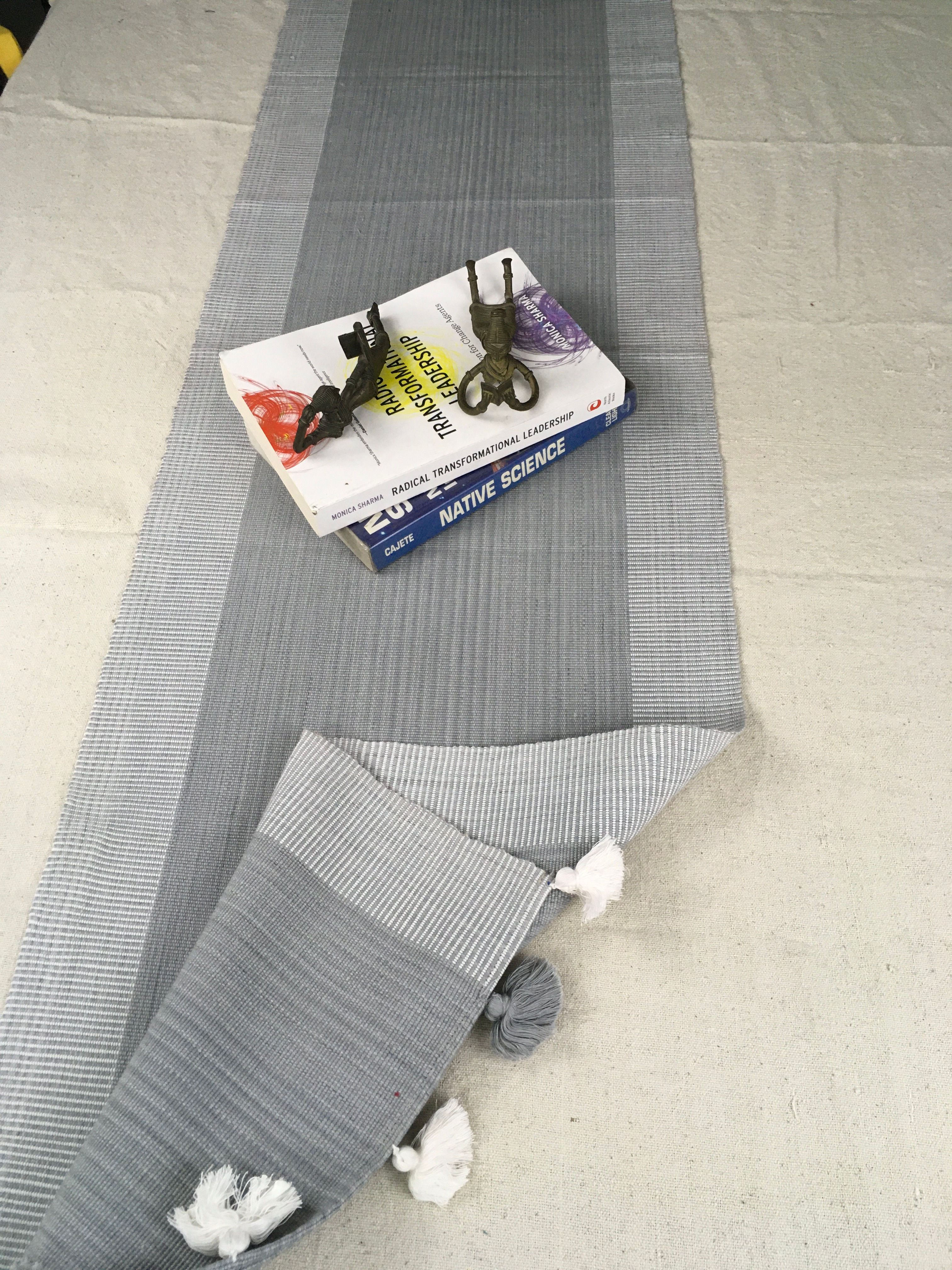 Grey and white long table runner
