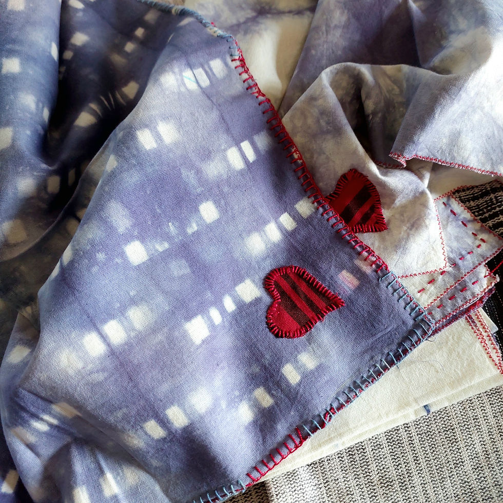 Thumbnail: Tie and dye indigo heart cloth napkins 
