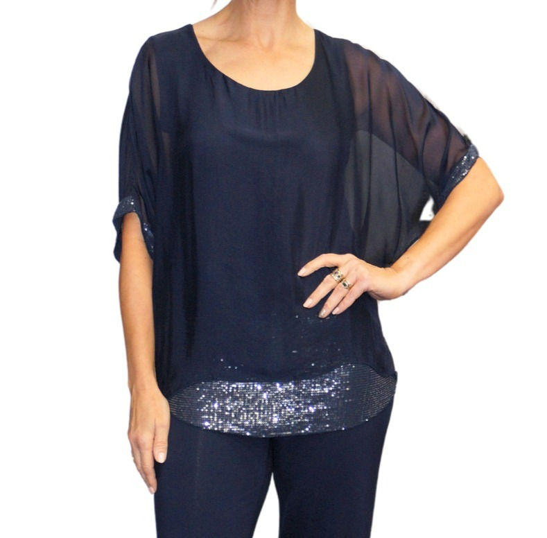 Thumbnail: Navy/Black Silk Sequin Top - Style LST21-250