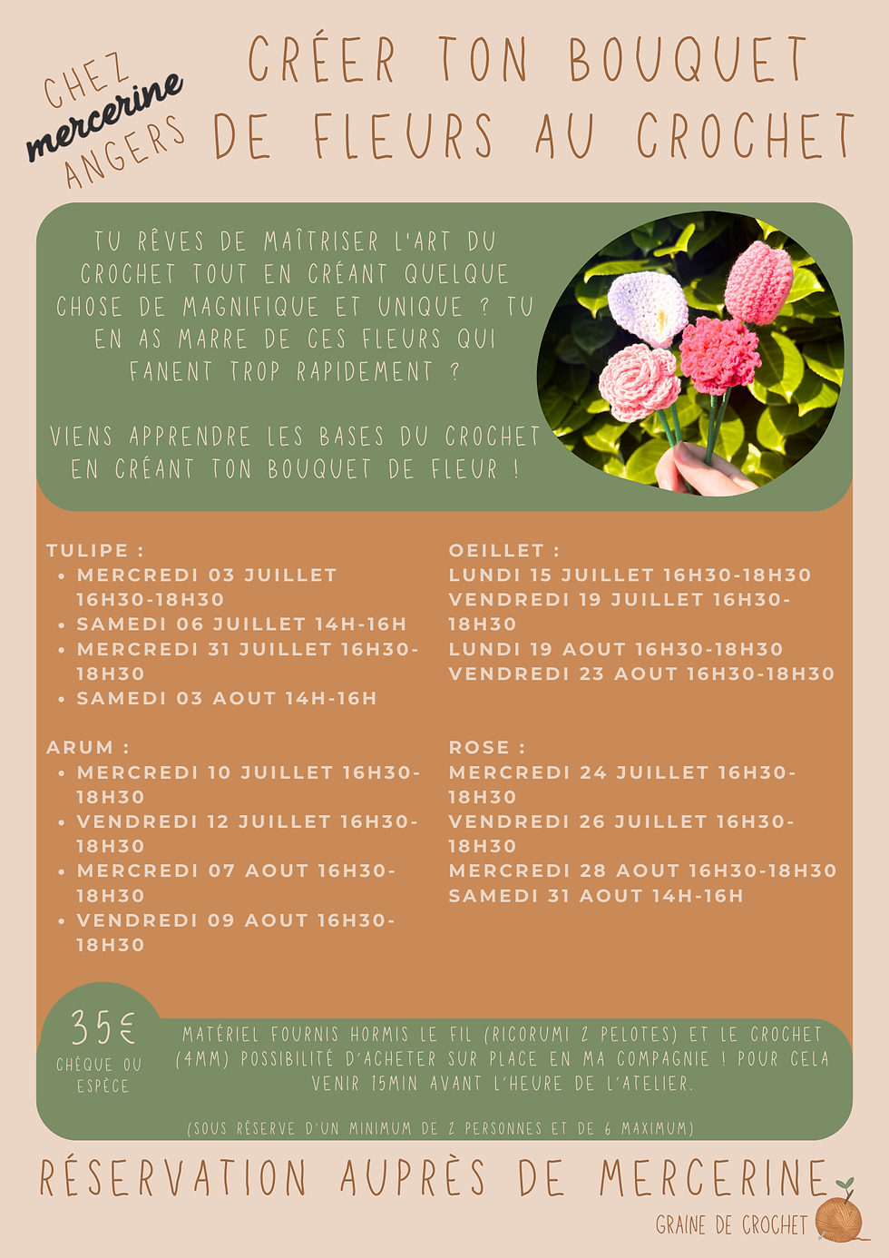 Atelier crochet juillet et août mercerine Angers