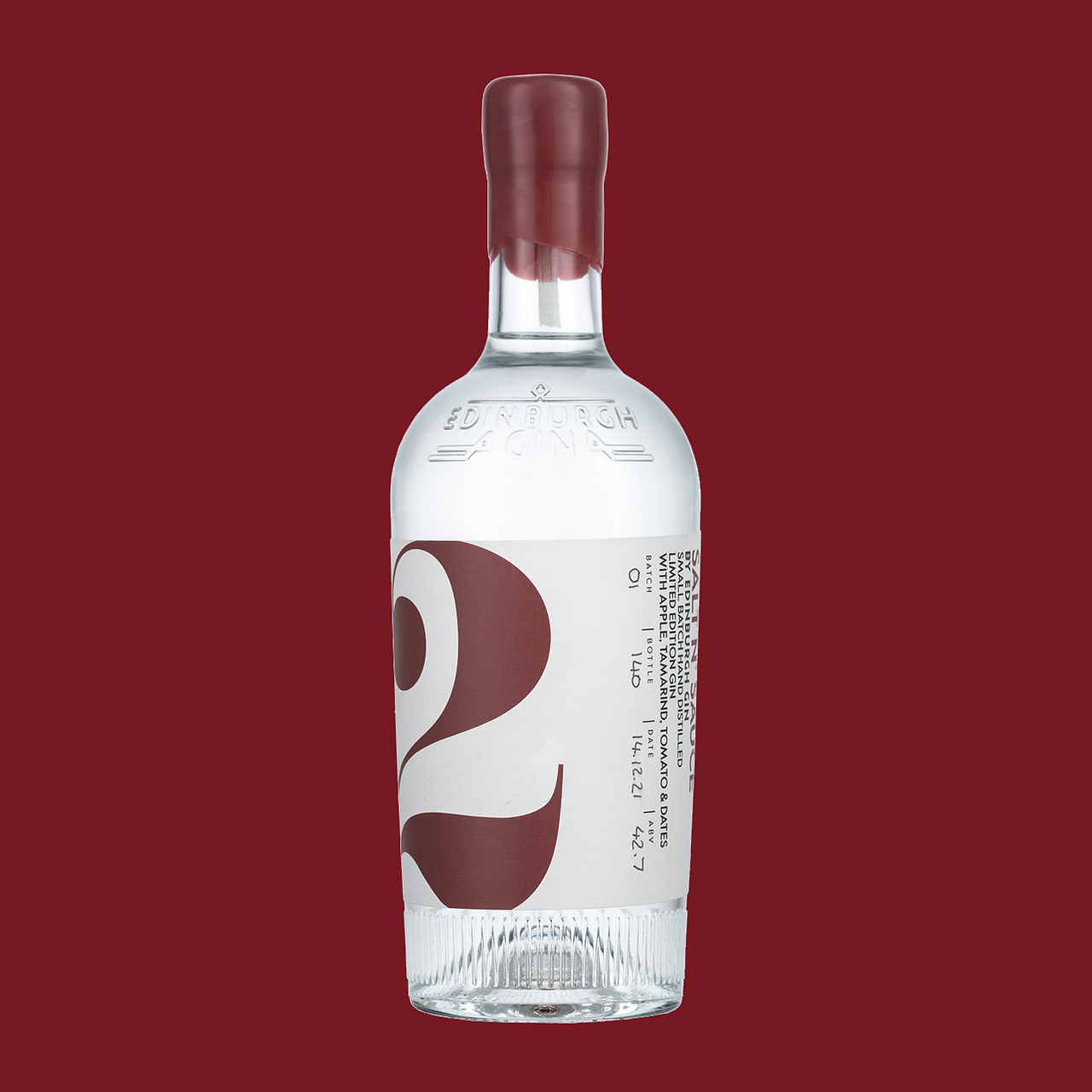 Experimental Gin Bottle 2, Salt N Sauce, feature a large burgundy number 2