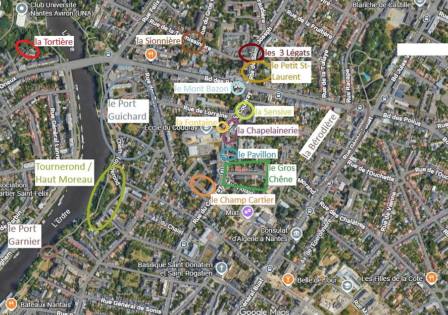 localosation des hameaux sur une vue aérenne actuelle