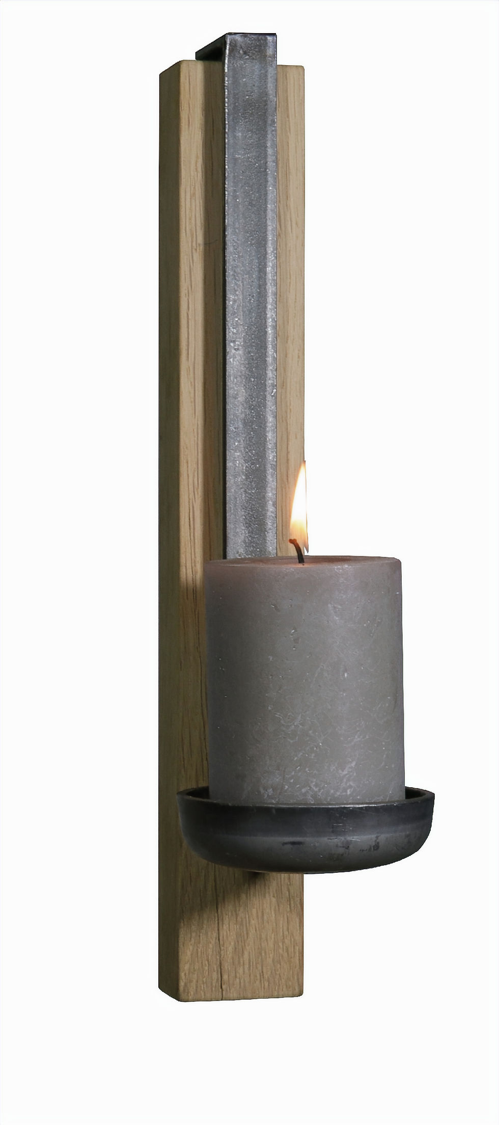 Miniaturbild: Kerzenständer Wand Holz Stahl – Frontalansicht