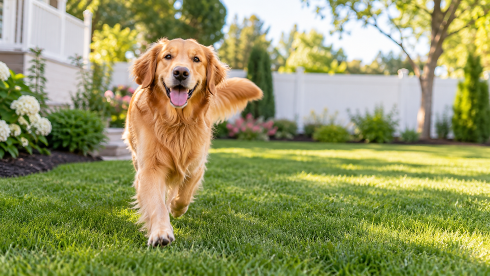 Golden retriever enjoying a clean backyard in Long Island, NY