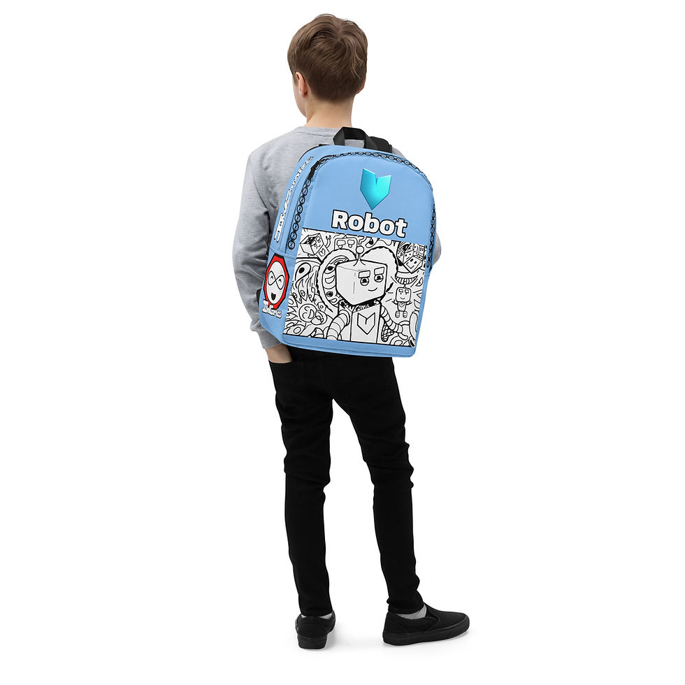 Thumbnail: Toddler with cute IW Comics cartoon backpack in black and white design, small kids backpack for school