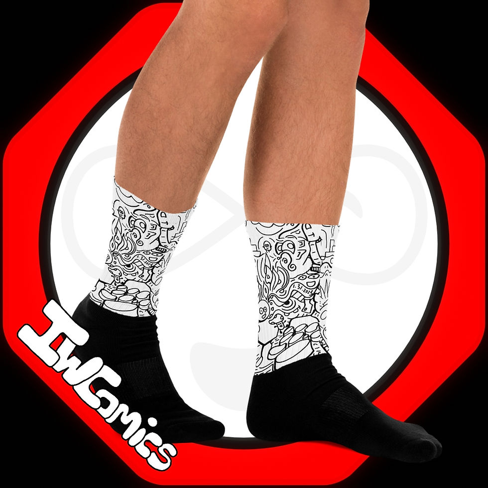 Thumbnail: #4 surfing organized chaos : IW Comics Cartoon Socks – Hand-Drawn Doodle Crew So