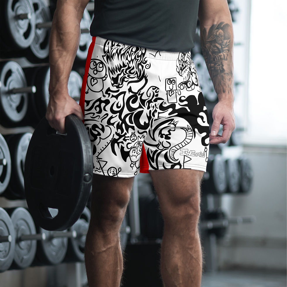 Thumbnail: Designer Cartoon Art Unisex Athletic Long Shorts : IW Comics