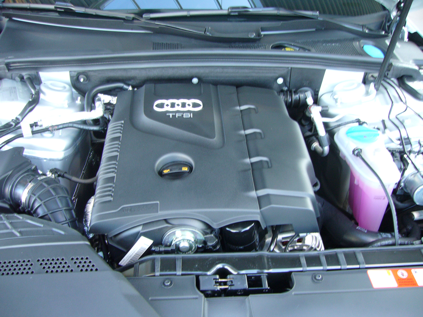 Genuine Audi A4 B8 TFSI engine bay photographed in 2008; exact engine layouts vary by model and year