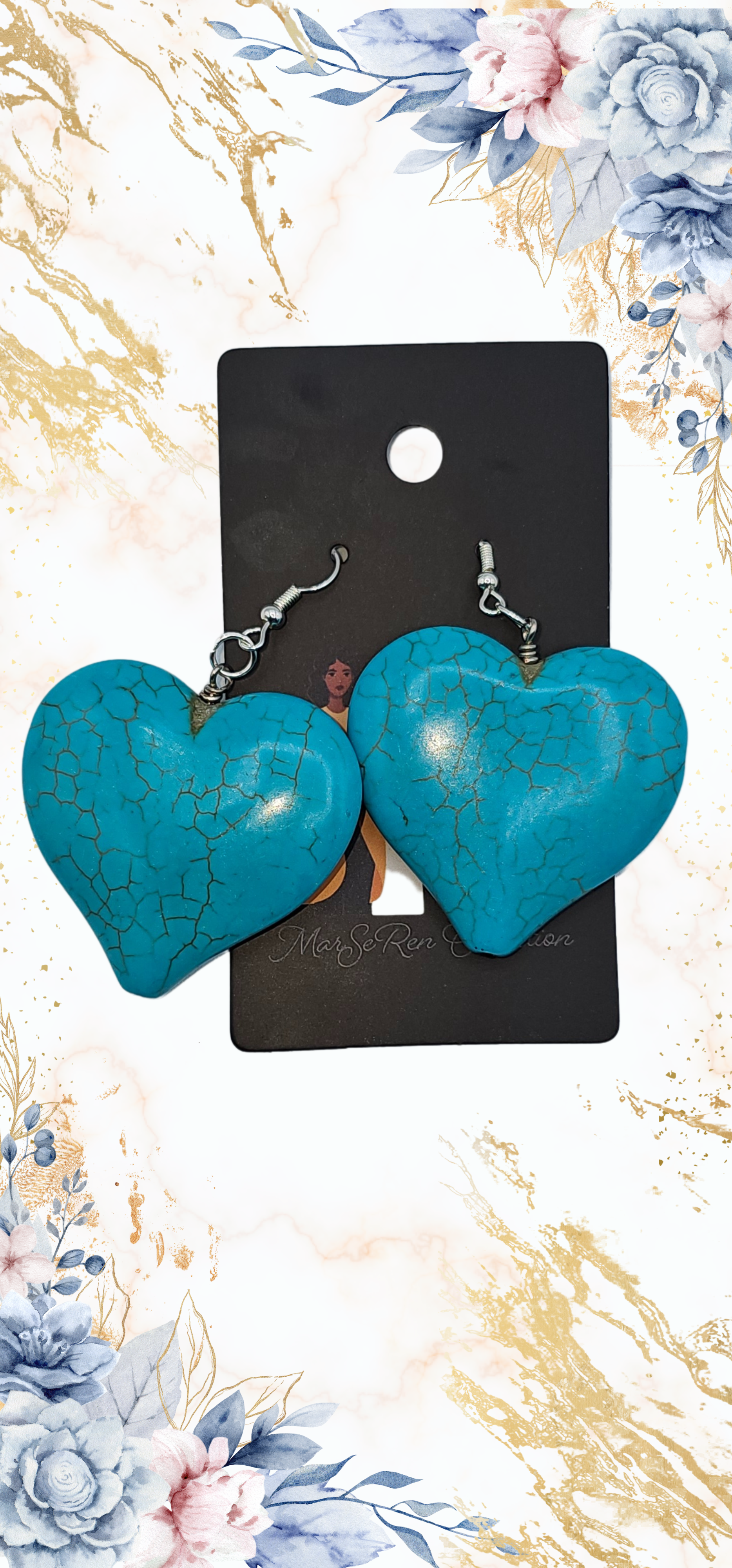 Teal Heart Earrings