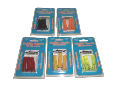 Catfish Charlie Plastic Dip Bait Worms Variety Pack (5 Pieces of 3 ...