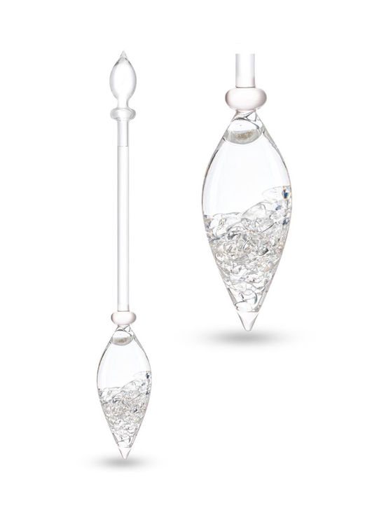 Two clear glass art pieces with water inside, for decoration only.