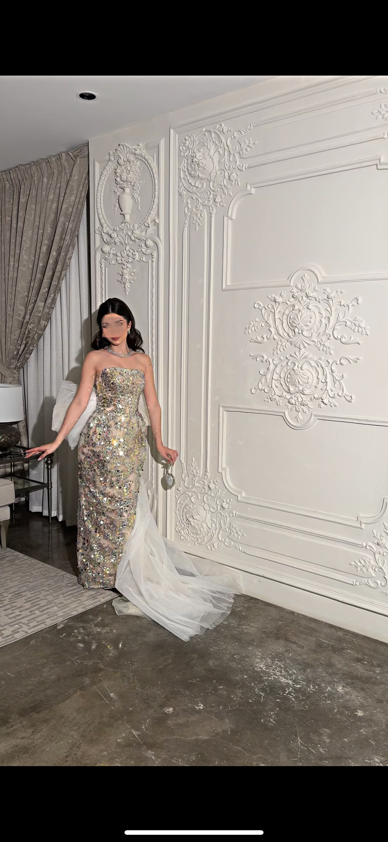 Multicolor sequin with tulle tail فستان ملون مع ذيل تول