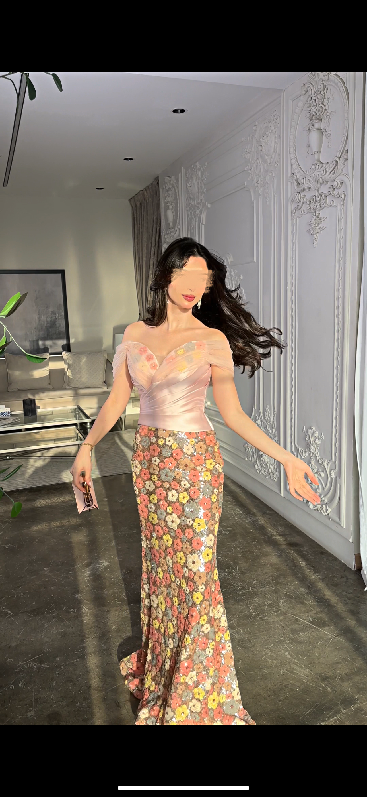 Fishtail pink dress فستان اوف شولدر عالجسم