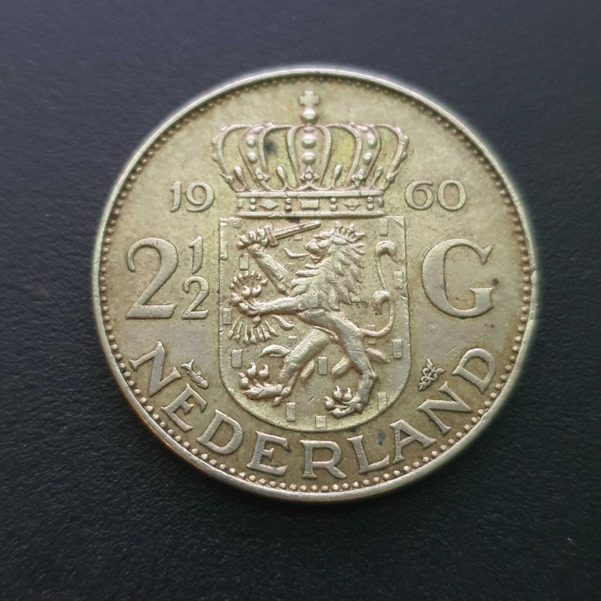 Moneda 2 1/2 Gulden Paises Bajos 1960 de Plata