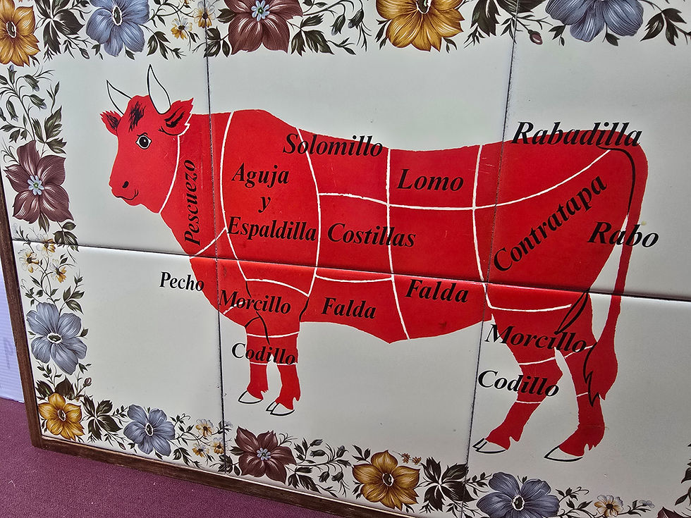 Miniatura: Cuadro colgador azulejos ”Partes de la Vaca” vintage 