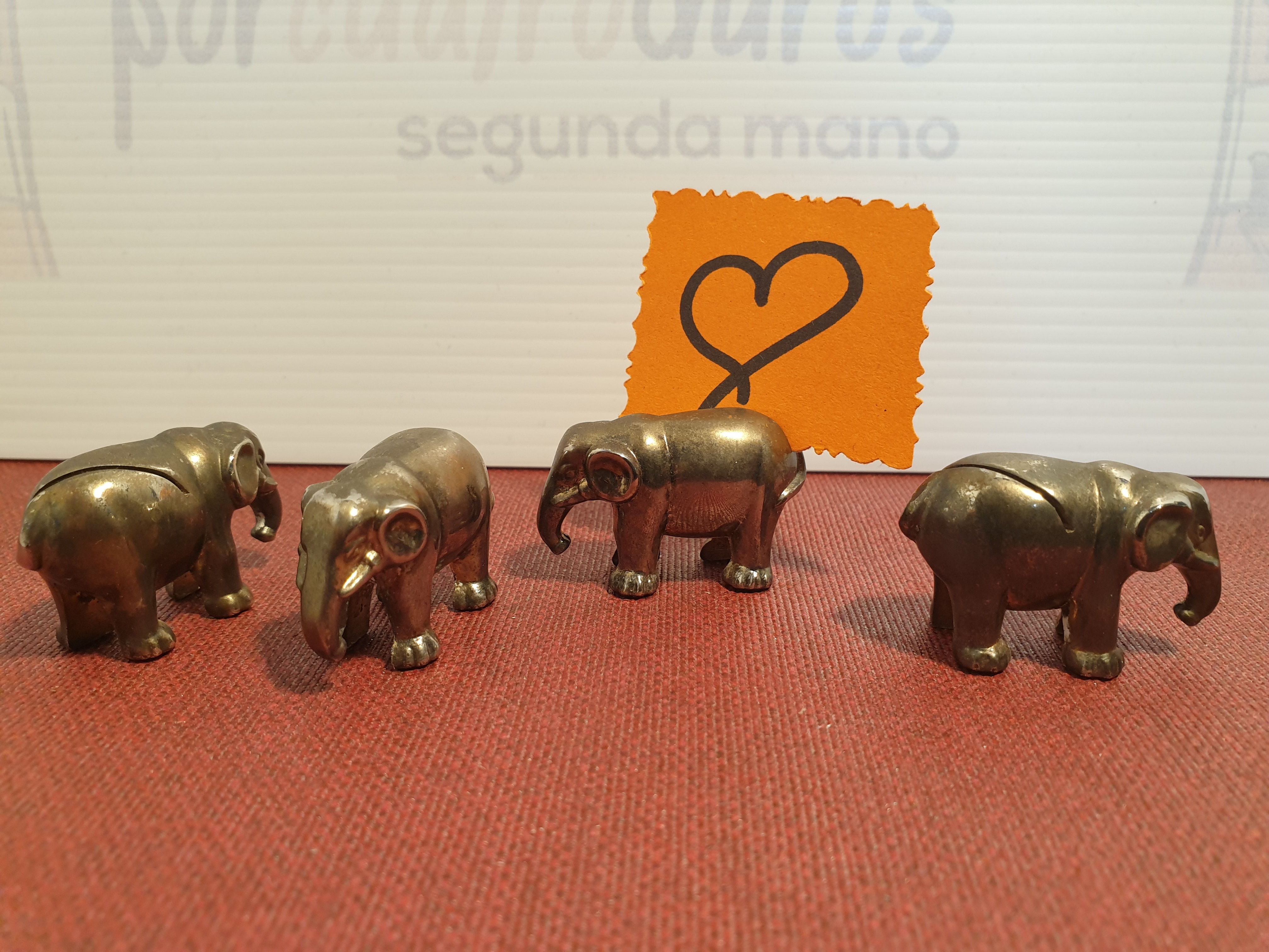 Lote 4 elefantes metal miniatura - Porta notas/fotos